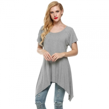 

Meaneor Grey Women Casual O-Neck Short Sleeve Sidetail Tank Tops T-Shirts, Multicolor