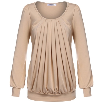 

Camel Front Drape Long Sleeve Scoop Neck Casual Tops, Multicolor