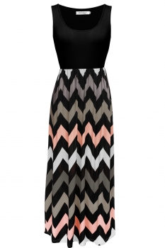 

Black Meaneor Women Sleeveless Elastic Waist Striped Long Maxi Casual Dresses, Multicolor