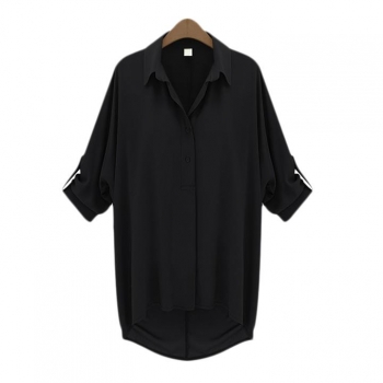

Black Stylish Ladies Women Turn-down Collar Long Sleeve Loose Cool Casual Chiffon Tank Tops Shirts & Blouses, Multicolor