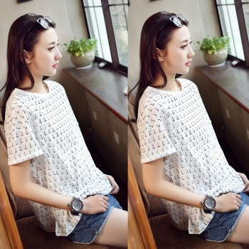 

White New Fashion Women's Short Sleeve O-neck Printed Casual Tank Tops T-Shirts