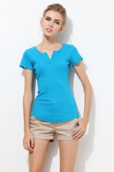 

Sky blue Women's V-neck Short Sleeve Blouse FINEJO Tank Tops T-Shirts, Multicolor