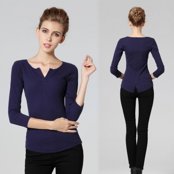 

Navy blue Women's V-neck Bottoming Pure Color FINEJO & Blouses Tank Tops T-Shirts, Multicolor