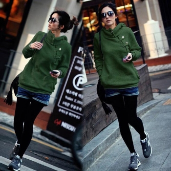 

Green Gray Womens Pullover Jumper Hooded Slim Fit Zip Button Hoodies & Sweatshirts, Multicolor