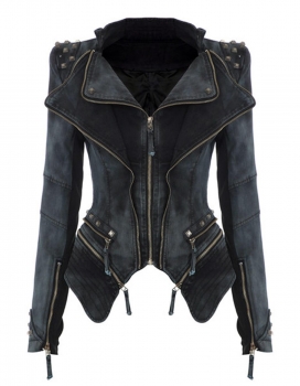 

Black Sharp Power Studded Shoulder Notched Lapel Denim Jeans Tuxedo Blazer Coats & Jackets, Multicolor