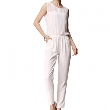 

White Chiffon Sexy Illusion Club Bodysuits Overalls Jumpsuits, Multicolor