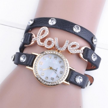 

fashion wrap around bracelet watch love crystal leather women's dress wrist watches wholesale factory price, Multicolor