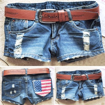 

Blue Women Hot Summer Skinny Low Waist Sexy Mini American flag Denim Jeans Shorts, Multicolor