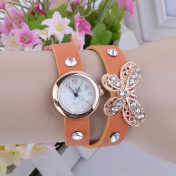 

High QualityHot Fashion Women Dress Watch Retro Synthetic Leather Strap Watch Butterfly Rivet Bracelet Wristwatch, Multicolor