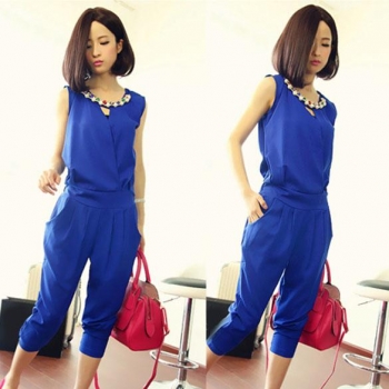 

Blue Cheapest Spring Summer Women's Casual Trousers Elegant OL Chiffon Lady Bodysuit Jumpsuits & Rompers, Multicolor