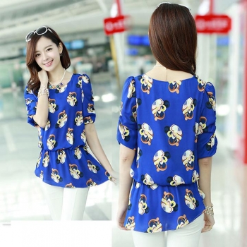 

DarkBlack Summer Casual Dress Women's Half Sleeve Flower Print Chiffon Female Hot Selling Women Tops Shirts & Blouses, Multicolor
