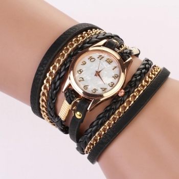 

Black Rhinestone Synthetic Leather Sling Chain Quartz Wrist Watch, Multicolor