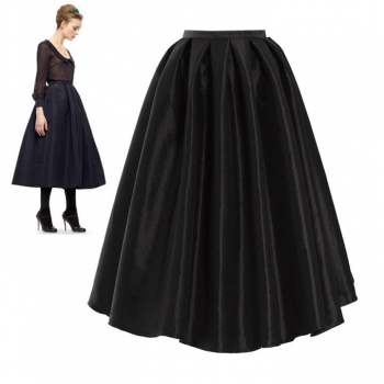 

Black Women's Vintage Retro Full High Waist Elastic Flared Skater Pleated Skirts, Multicolor