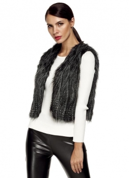 

Faux Fur Shaggy Gilet Sleeveless Coat Vest, Multicolor