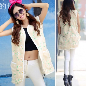 

New Waistcoat Vest Jacket Print Floral Women Coat Long Warm Fashion Sleeveless, Multicolor