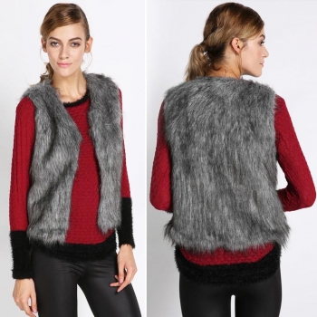 

Gray Fashion Fall Winter Women Faux Fur Sleeveless Luxury Waistcoat Vests Coats & Jackets, Multicolor