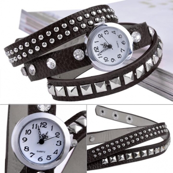 

Newest Unique Hot Fashion Women Retro Rivet Synthetic Leather Strap Watch Bracelet Wristwatch, Multicolor