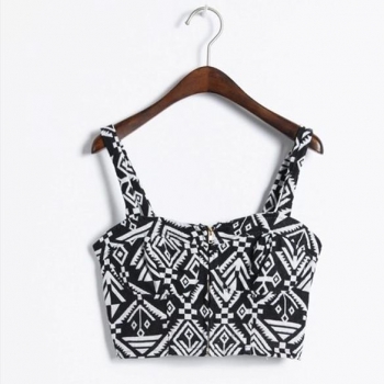 

Black Fashon New Womens ladies Beautiful Sexy Printed Zipper Front Tank Vests Crop Tops