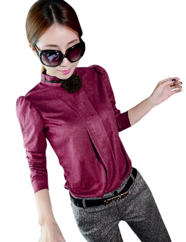 

Rose red Fashion Lady Women Slim Fit Solid High Collar Long Sleeve Tops Shirts & Blouses, Multicolor