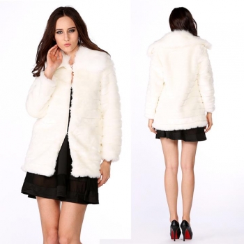 

White Women's Hot Warm Sheep Skin Faux Fox Fur Mid Long Shawl Parka Overcoat Coats & Jackets, Multicolor