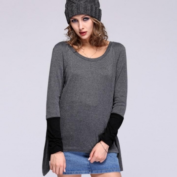 

Dark gray Fashion Women Lady Loose Stitching Long Sleeve High Quality & Blouses Tank Tops T-Shirts, Multicolor