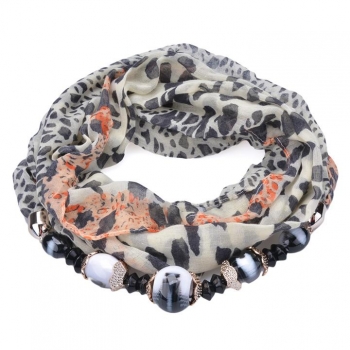 

5 Colors New Fashion Women Leopard Scarf Linen All-match Long Scarf with Bead, Multicolor