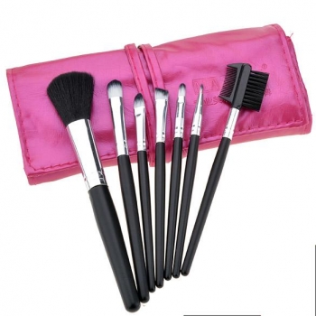 

7 PCS Cosmetic Tool Makeup Brush Set Kit With Portable Roll Up Synthetic Leather Case, Rose red