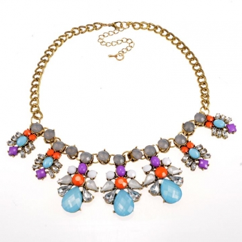 

New Fashion Women Vintage Style Multicolor Geometric Pendant Retro Necklace