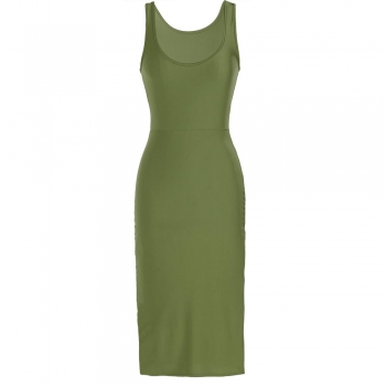 

Green Stylish Lady Women Casual New Fashion Sleeveless O-neck Sexy Stretch Long Going Out Dresses, Multicolor