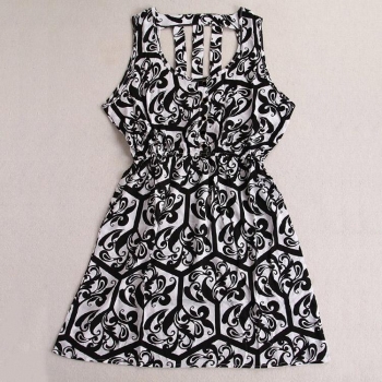 

Black Fashion Ladies Women Sleeveless Sundress Floral Hollow Elastic Waist Slim Casual Going Out Dresses, Multicolor