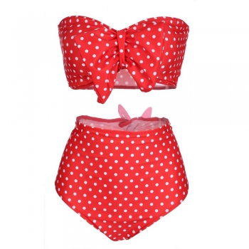

Red Stylish Lady Women's New Fashion Round Dot Strapless Sexy Beachwear Swimsuit One Set Swimwear