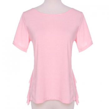 

Pink Stylish Lady Women's Sexy Short Sleeve Backless Flouncing Swimwear Tank Tops T-Shirts, Multicolor