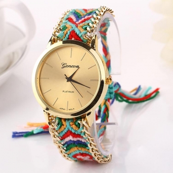 

New Fashion Ethnic Style Lady Women's Knit Quartz Bracelet Wristwatch, Multicolor