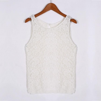 

White Stylish Lady Women's Fashion Casual Sleeveless Backless Lace Floral Blouse Shirt Tops Tanks & Camis, Multicolor