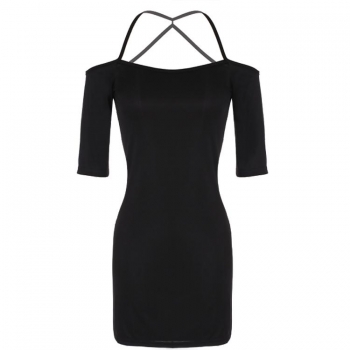 

Black Stylish Lady Women's Fashion Casual Strap Off-shoulder Backless Medium Sleeve Mini Straight Going Out Dresses, Multicolor
