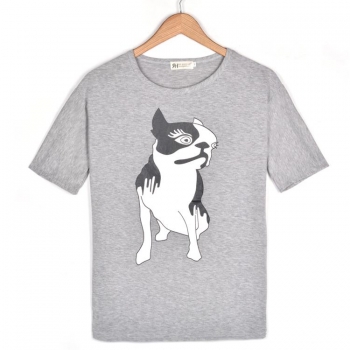 

Gray Bulldog Animation Printed Short Sleeve O-Neck Leisure T-shirts, Multicolor