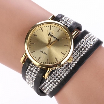 

On Clearance Fashion Women Synthetic Leather Sequins Button Round Casual Party Wristwatch, Multicolor