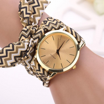 

Hot Fashion Women's Cloth Band Quartz Analog Bracelet Design Wrist Watch, Multicolor