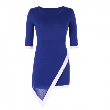 

Blue Fashion Women O-neck Half Sleeve Slim Bodycon Asymmetric Hem Mini Casual Dresses, Multicolor