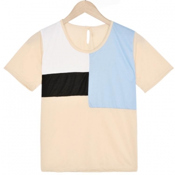 

Apricot Stylish Lady Elegant Women's Fashion Casual Retro Style Short Sleeve O-neck Contrast Color Tank Tops T-Shirts, Multicolor