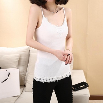 

White Fashion Lady Women's Sexy V-neck Lace Spaghetti Strap Bottoming Tops Vests Tanks & Camis