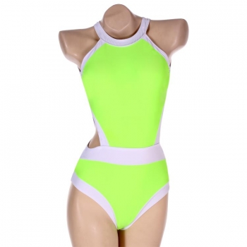 

Green Stylish Lady Women Sexy Splicing Color Backless Hollow Out One-Piece Beach Swimwear, Multicolor