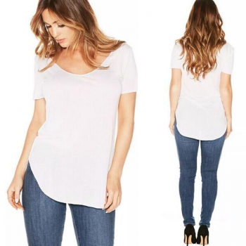 

White Stylish Lady Women's Fashion Casual Leisure Short Sleeve Irregular Solid Tank Tops T-Shirts, Multicolor