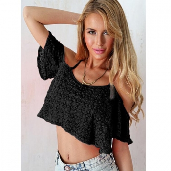 

Black Stylish Lady Women Sexy Cross Strap Lace Hollow out Off-shoulder Casual Club Slim Tank Vests Crop Tops, Multicolor