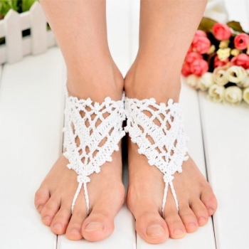 

Hot Fashion Women Hand-made Knit Crochet Hollow out Hearts Lace Up Beach Casual Anklets