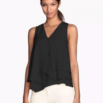 

Black Stylish Lady Women's Casual V-neck Sleeveless Layered Chiffon Loose Tops Vests Tanks & Camis, Multicolor