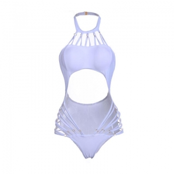 

White Hot Women Sexy Halter Bandage Solid Padded One Piece Bikini Swimsuit Swimwear, Multicolor