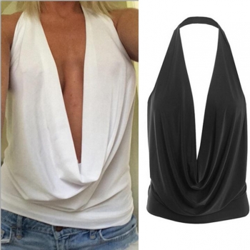 

Black Sexy Ladies Women Halter Backless Pure Color Slim Casual Club Tops Vests Tanks & Camis, Multicolor