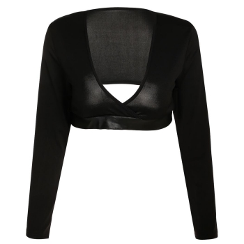 

Black Hot Ladies Women Sexy Deep V Neck Long Sleeve Patchwork Casual Shirts & Blouses Tank Crop Tops, Multicolor