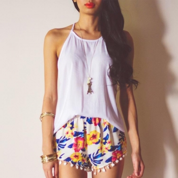

White Stylish Lady Women's Fashion Casual Strap Off-shoulder Chiffon Backless Sexy Tops Vests Tanks & Camis, Multicolor